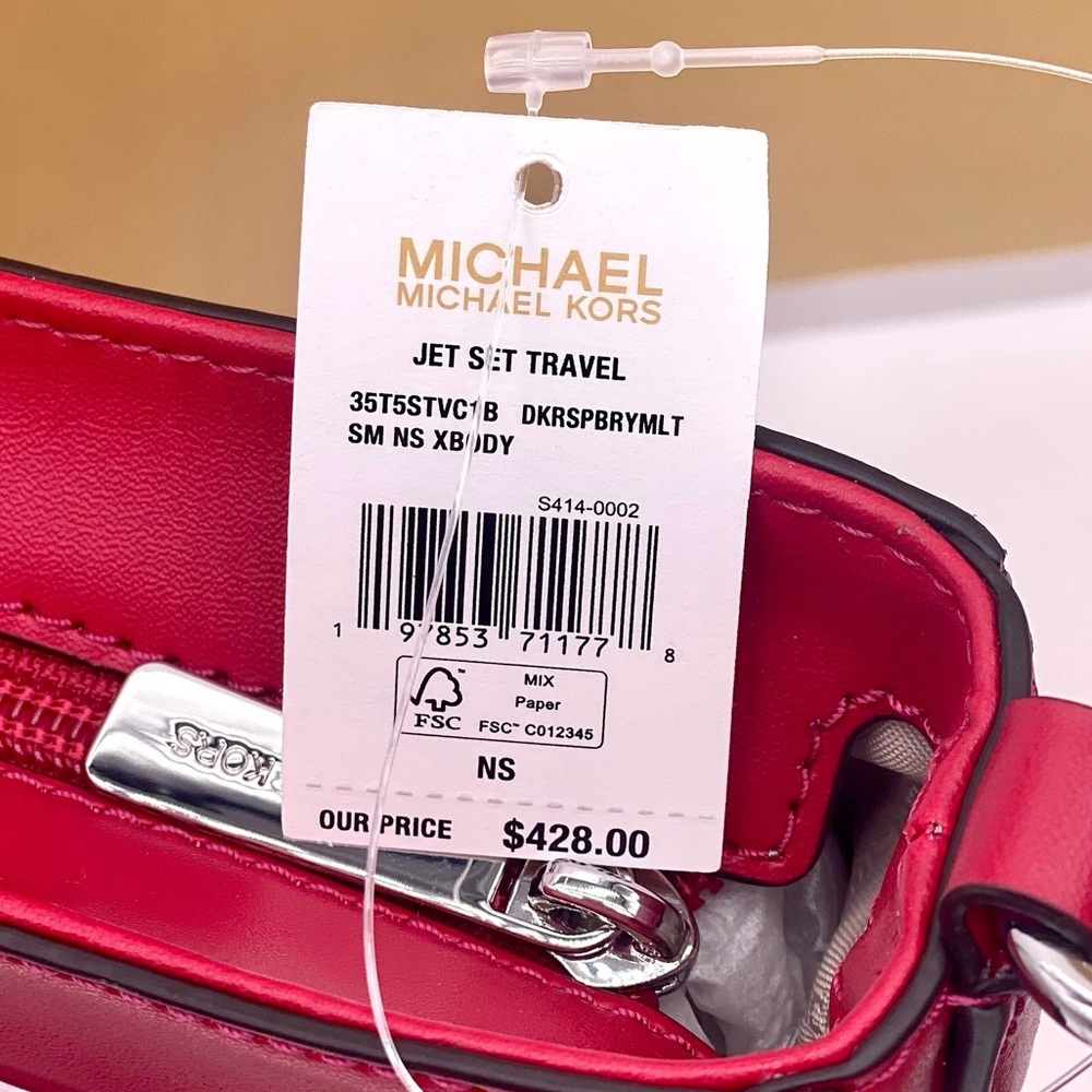 Michael Kors Jet Set Travel Small Crossbody Bag MK Dark Raspberry Studded - Picture 14 of 14